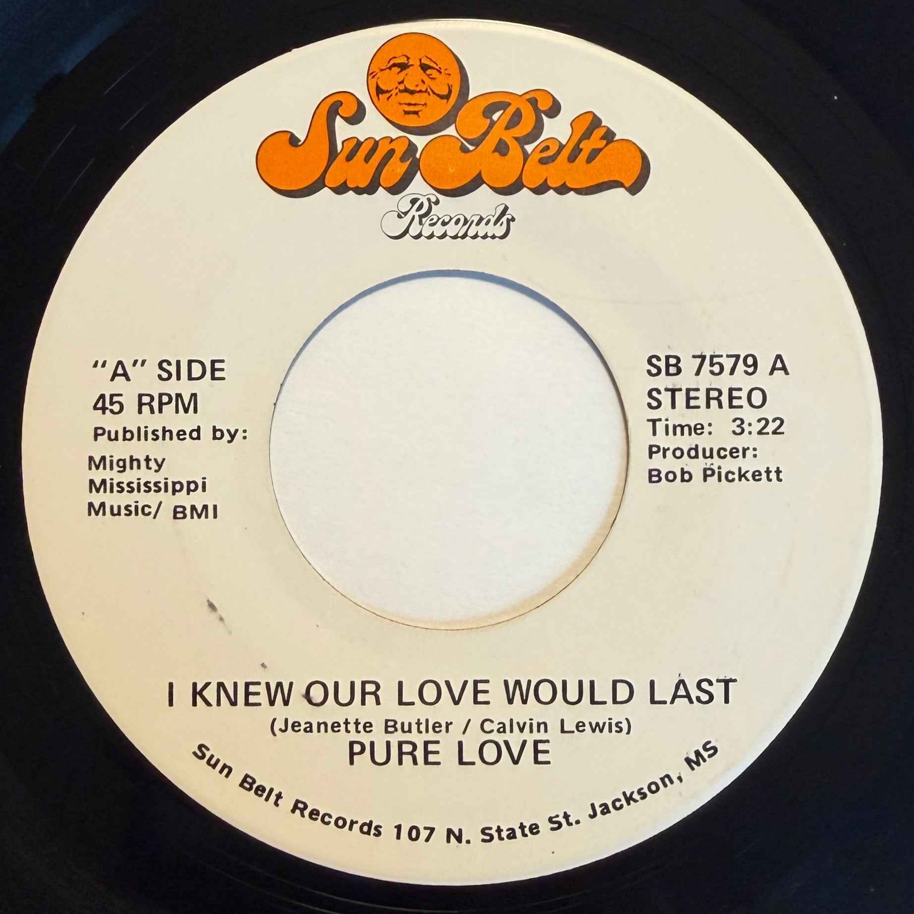 Pure Love - I Knew Our Love Would Last / D.I.S.C.O. Spells Disco [1978 US Original Press - Sun Belt SB 7579] (7inch)_1