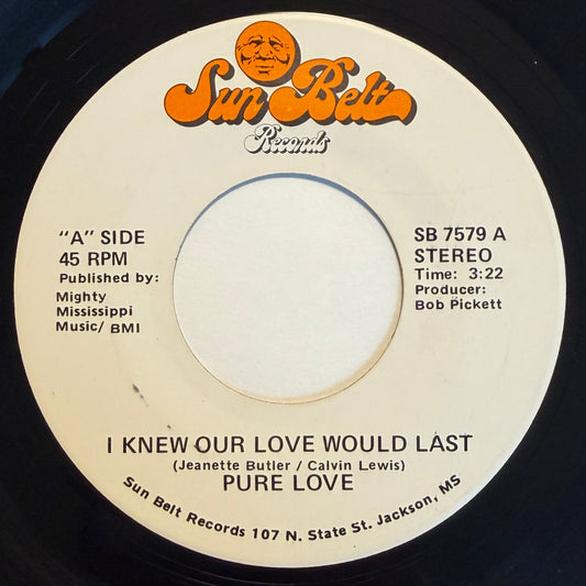 Pure Love - I Knew Our Love Would Last / D.I.S.C.O. Spells Disco [1978 US Original Press - Sun Belt SB 7579] (7inch)_1