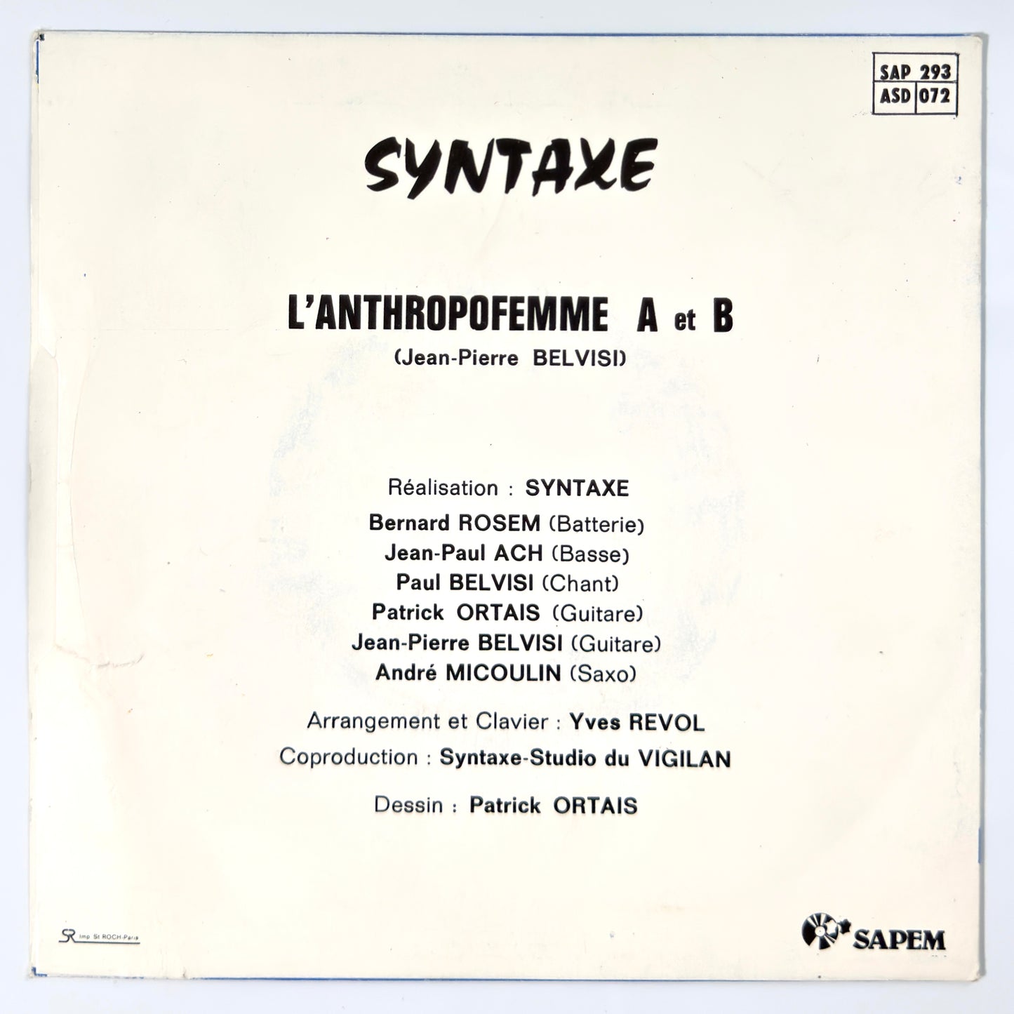 Syntaxe - L'Anthropofemme (Chanson) / (Orchestral) [1981 France Original Press - Sapem SAP 293] (7inch)_2