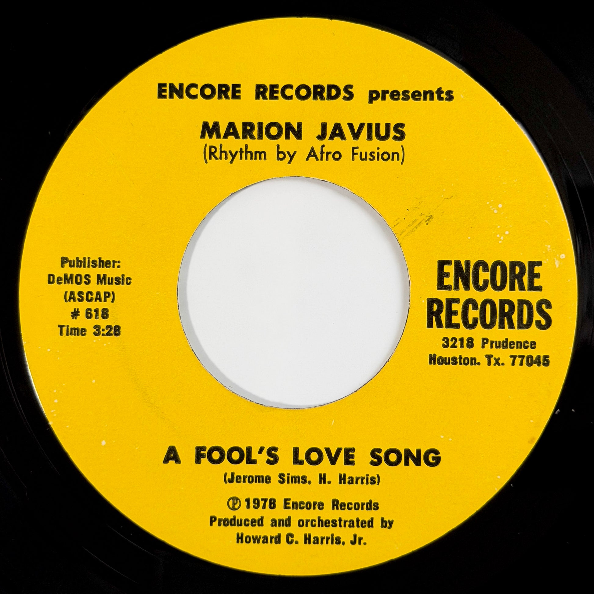 Marion Javius - Waiting In The Wings / A Fool's Love Song [1978 US Original Press - Encore #618] (7inch)_2