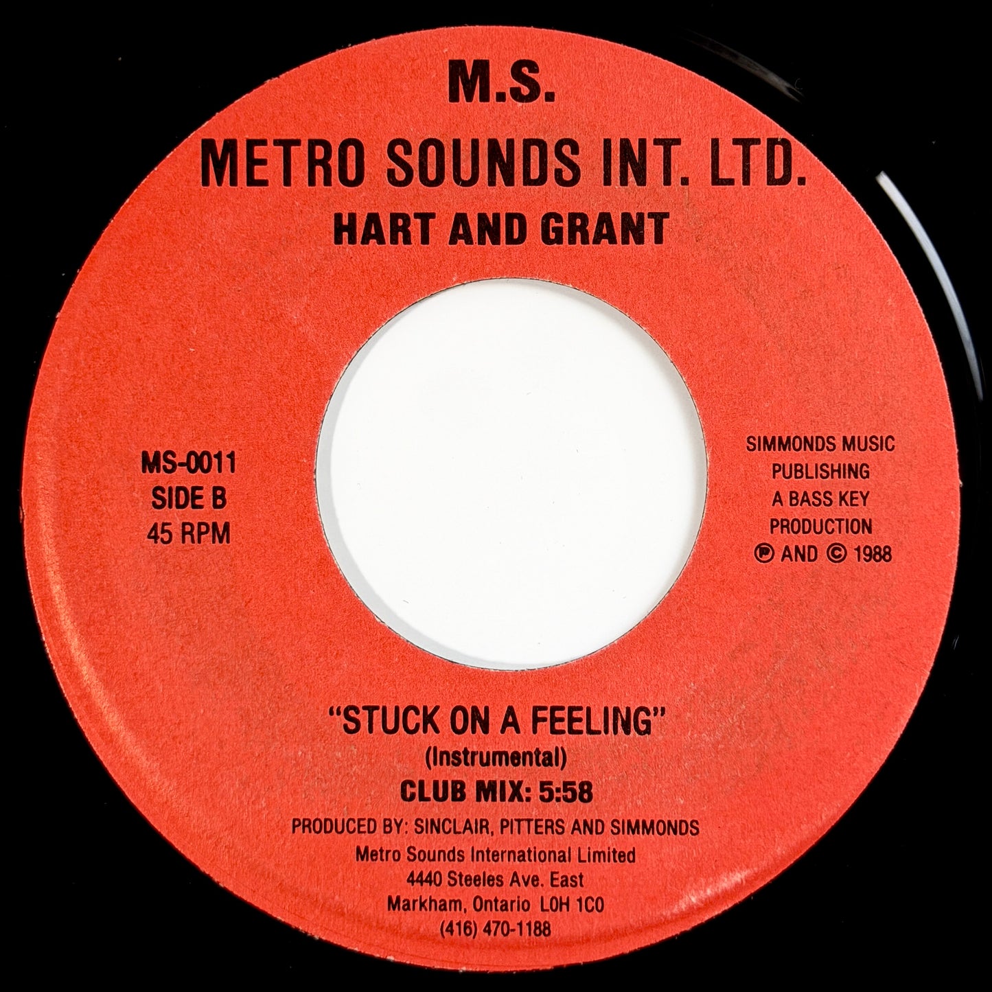 Hart And Grant - Stuck On A Feeling / Instrumental (Club Mix) [1988 Canada Original Press - Metro Sounds Int. Ltd. MS0011] (7inch)_2