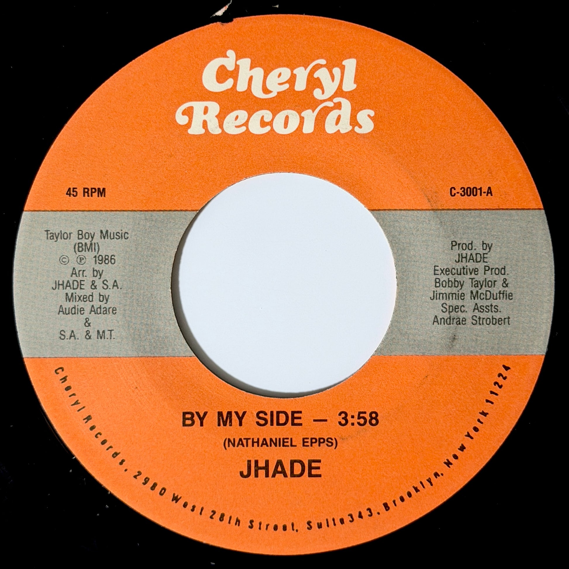 Jhade - By My Side / Instrumental [1986 US Original Press - Cheryl C-3001] (7inch)_1
