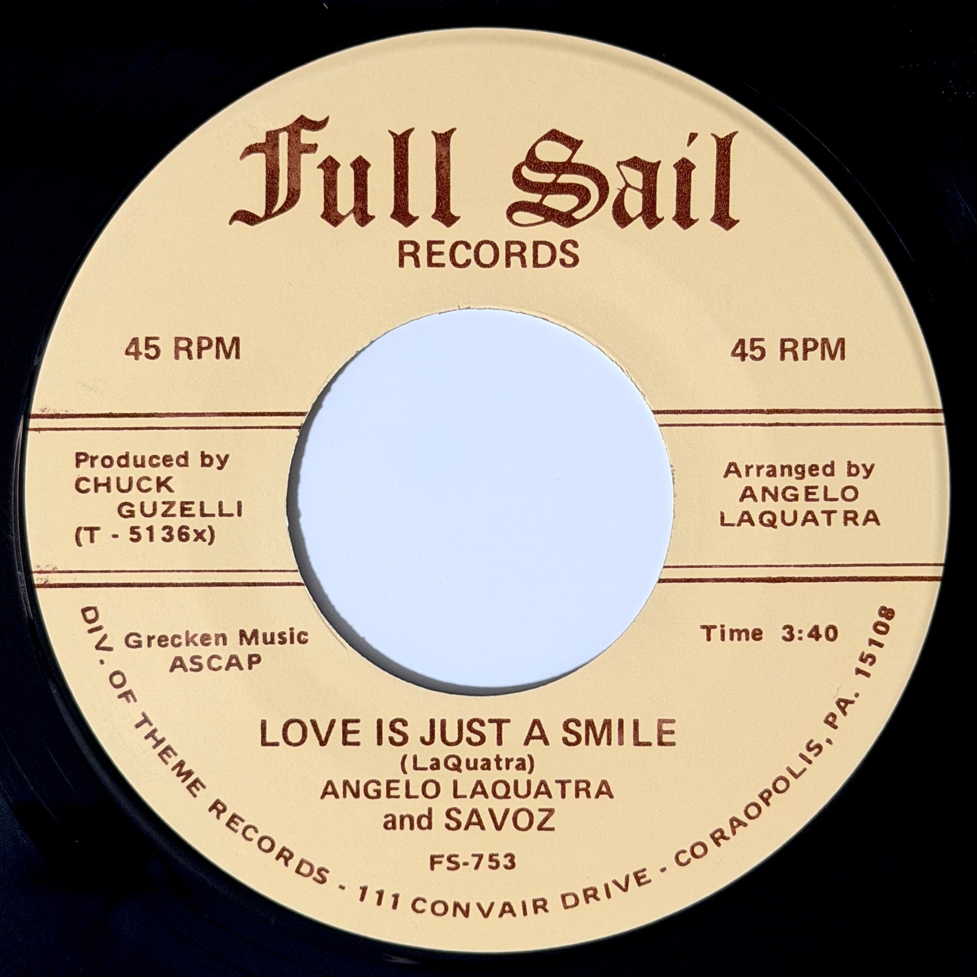 Angelo Laquatra And Savoz - Love Is Just A Smile / Love Lies [- US Original Press | Black Vinyl - Full Sail FS-753] (7inch)_1