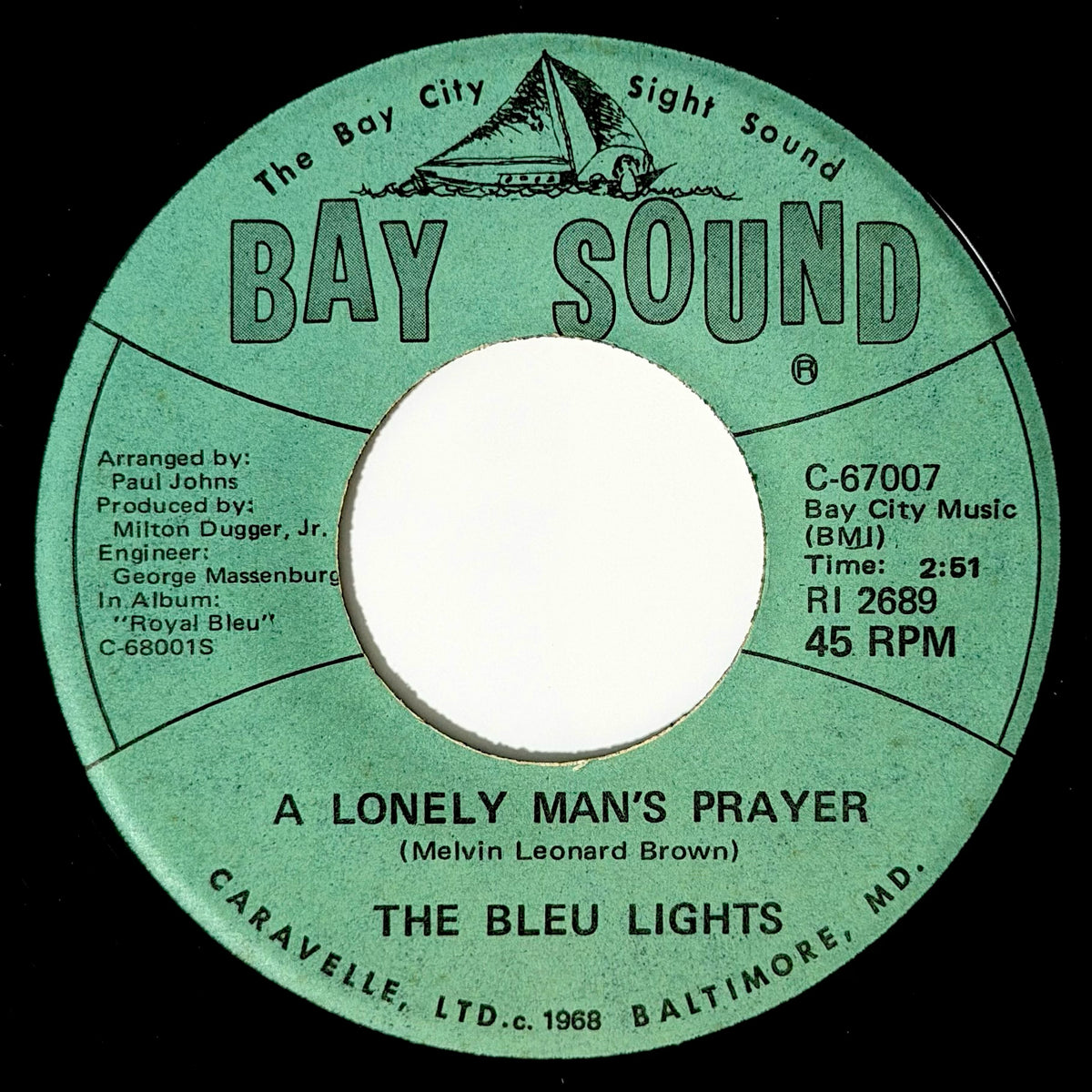 Bleu Lights - Bony Moronie / A Lonely Man's Prayer [1968 US Original Press - Bay Sound C-67007] (7inch)_2