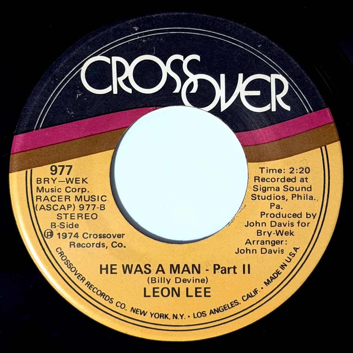 Leon Lee - He Was A Man (Part 1) / (Part 2) [1974 US Original Press - Crossover 977] (7inch)_2