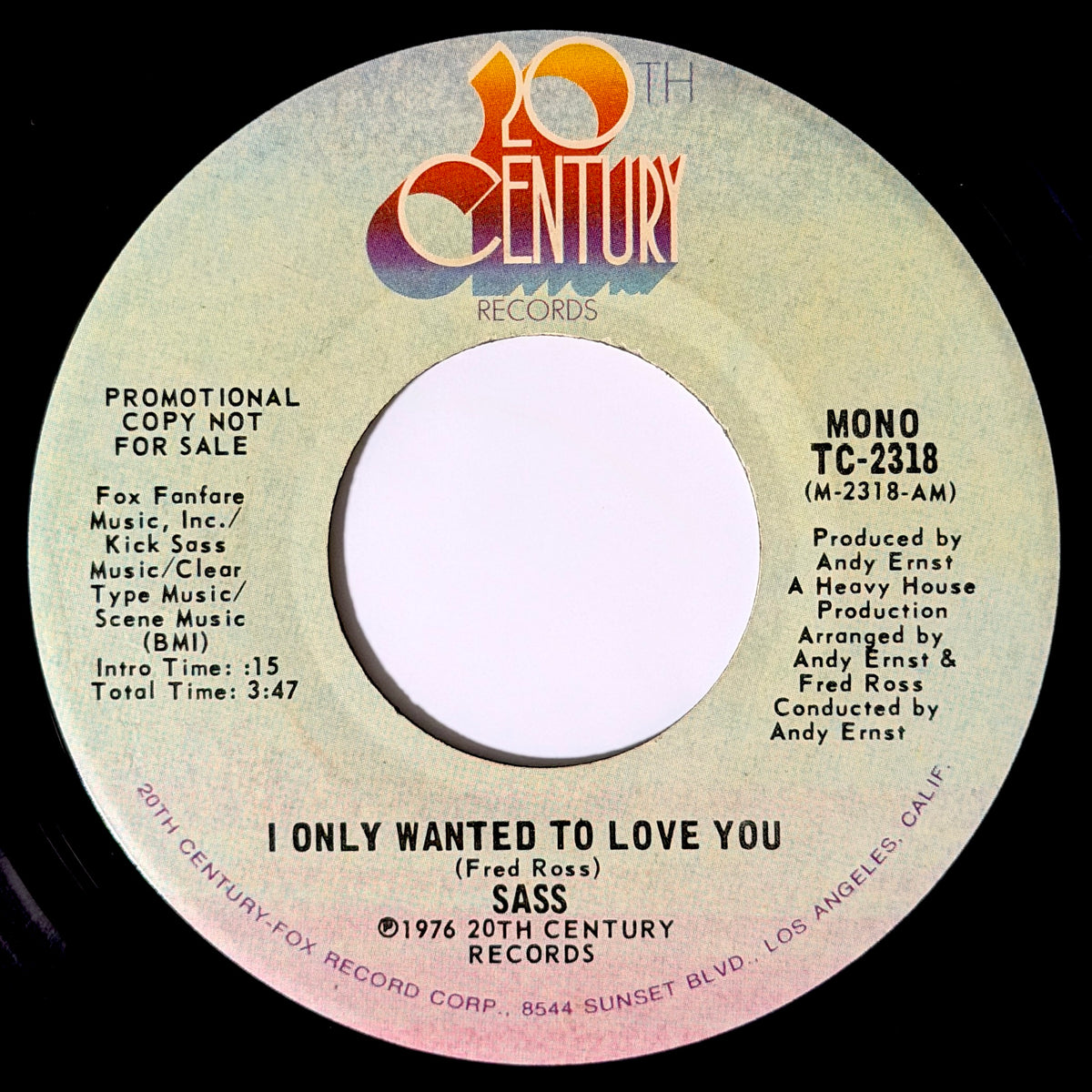Sass - I Only Wanted To Love You (Stereo) / (Mono) [1976 US Promo Copy - 20th Century TC-2318] (7inch)_2