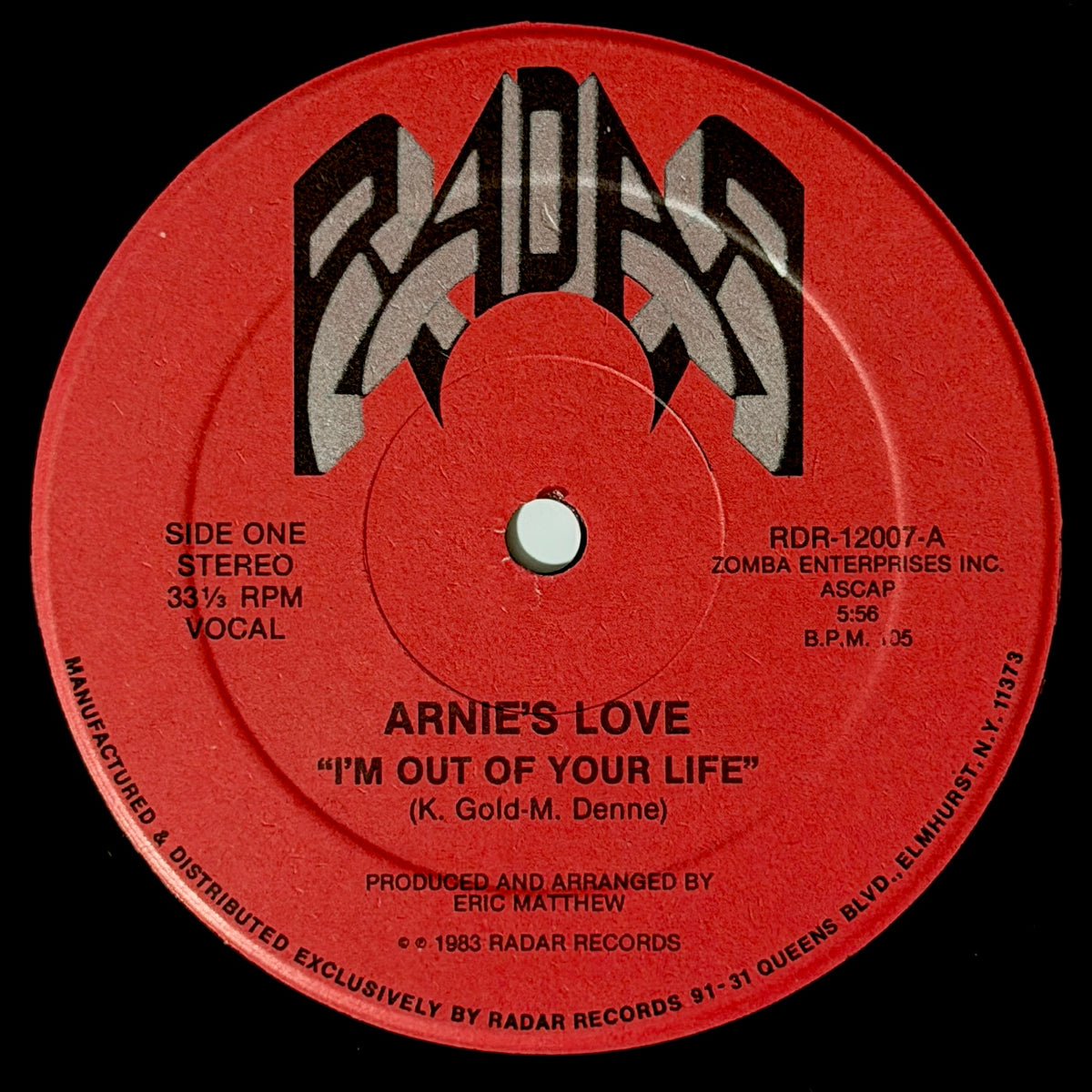 Arnie's Love - I'm Out Of Your Life / Instrumental [1983 US Original Press - Radar RDR-12007] (12inch)_1