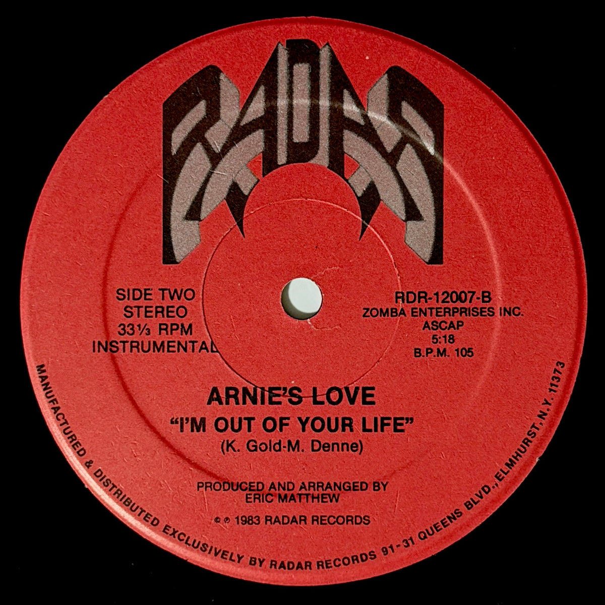 Arnie's Love - I'm Out Of Your Life / Instrumental [1983 US Original Press - Radar RDR-12007] (12inch)_2