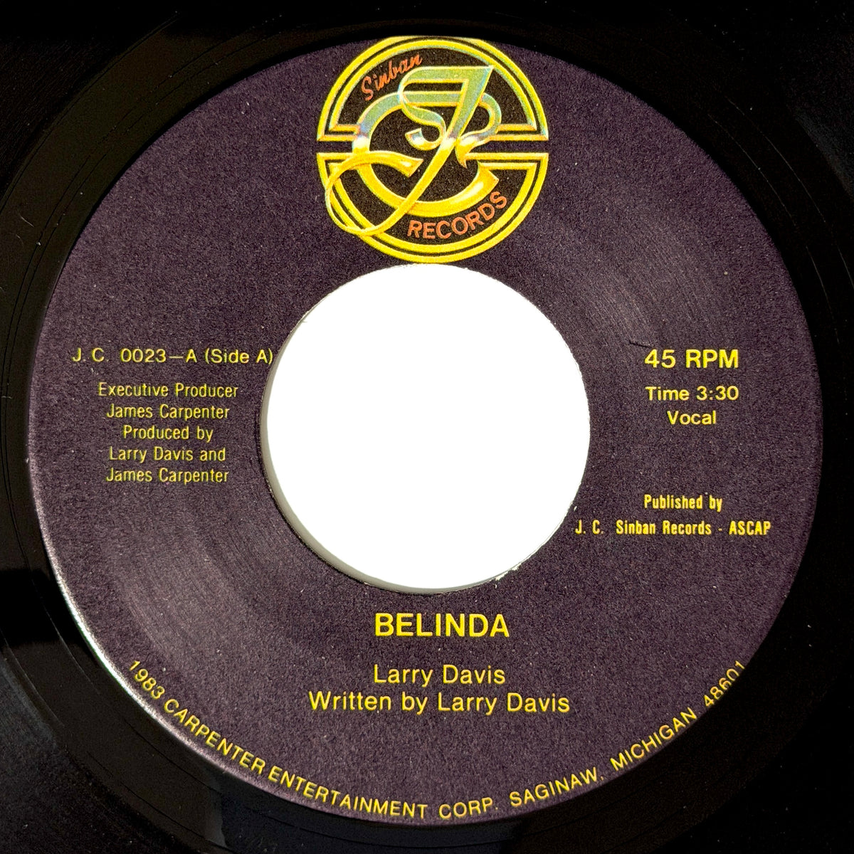 Larry Davis - Belinda / Instrumental [1983 US Original Press - Sinban J.C. 0023] (7inch)_1