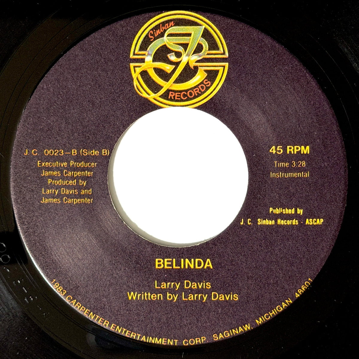 Larry Davis - Belinda / Instrumental [1983 US Original Press - Sinban J.C. 0023] (7inch)_2