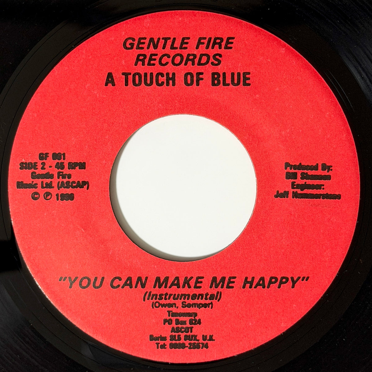 A Touch Of Blue - You Can Make Me Happy / Instrumental [1990 UK Original Press - Gentle Fire GF 001] (7inch)_2