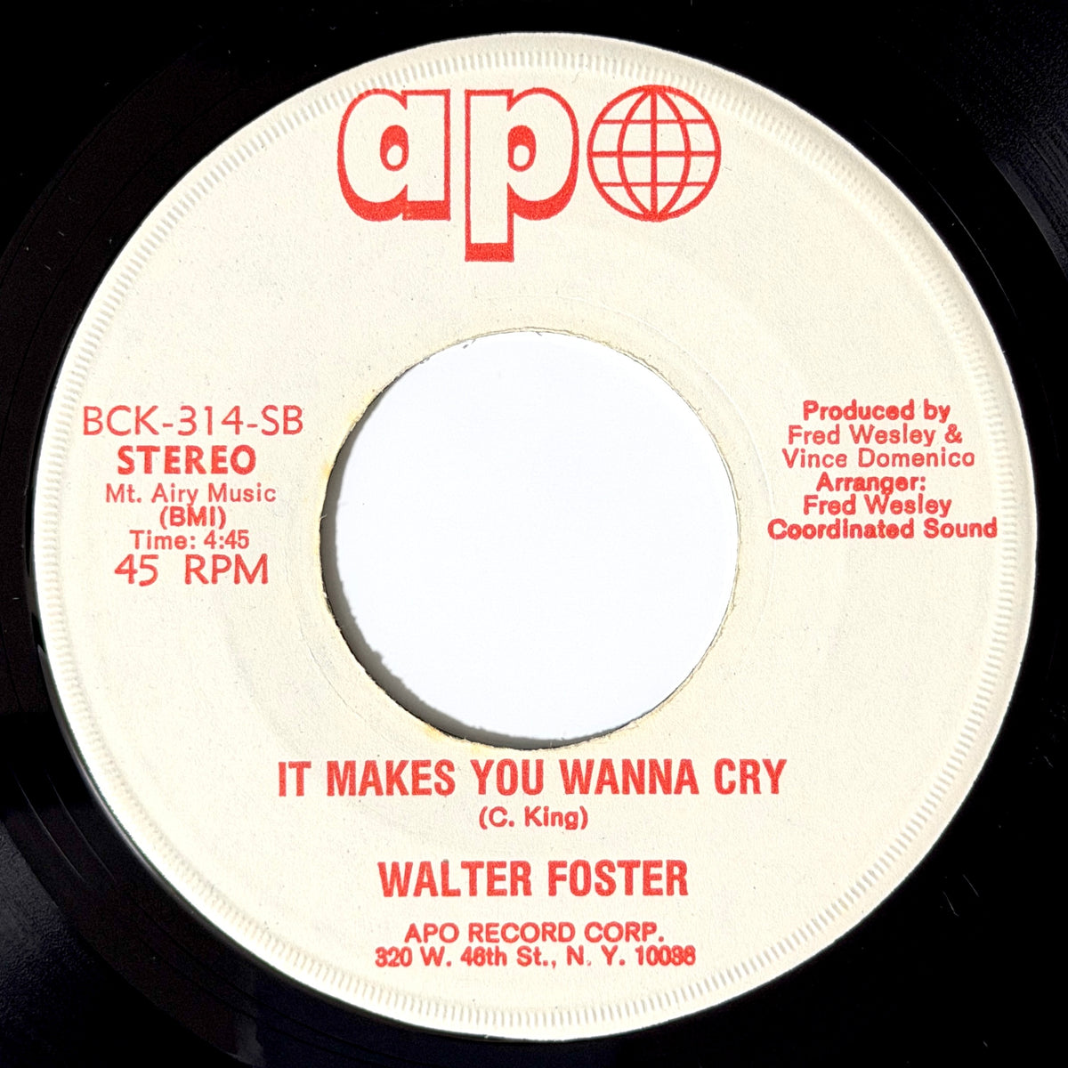 Walter Foster - Peanut Man / It Makes You Wanna Cry [1977 US Original Press - Apo BCK-314-S] (7inch)_2